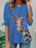 Loose Long Sleeve Crew Neck Animal Casual Regular T-Shirt