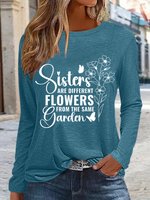 Simple Long Sleeve Crew Neck Text Letters Regular Blouse