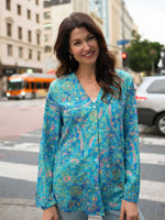 Loose Long Sleeve V Neck Abstract Casual Regular Shirt