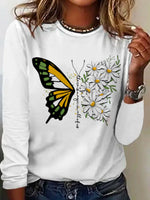 Casual Long Sleeve Crew Neck Butterfly Loose Regular T-Shirt
