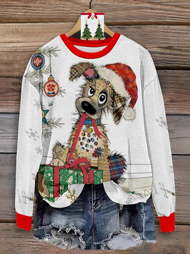 Casual Long Sleeve Crew Neck Ethnic Floral Christmas Zipper Loose Regular Sweatshirt