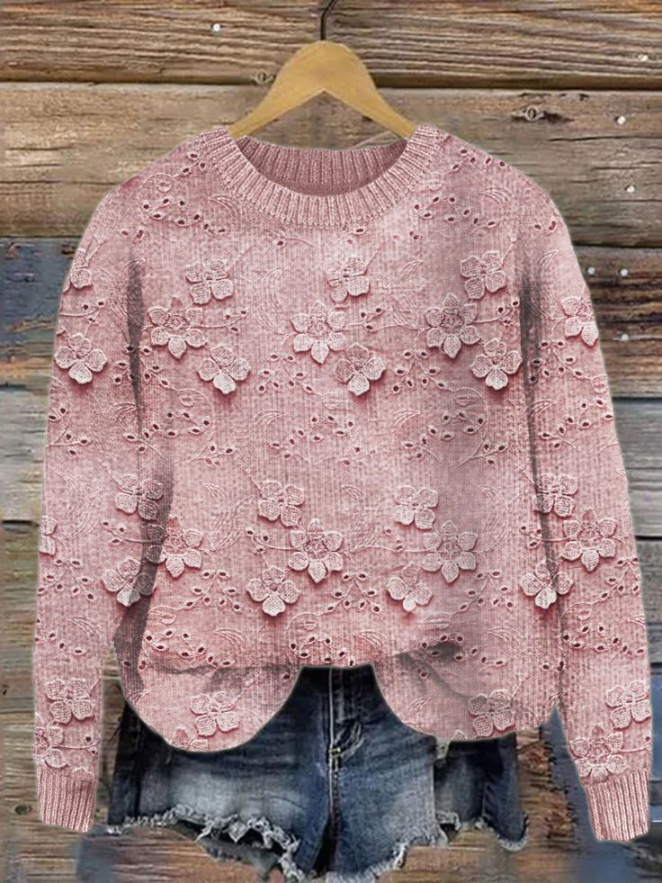Loose Long Sleeve Crew Neck Floral Casual Regular Sweatshirt