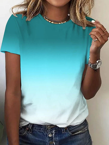 Casual Short Sleeve Crew Neck Gradient Pattern Loose Regular T-Shirt