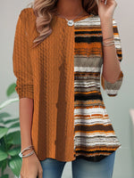 Loose Long Sleeve Crew Neck Striped Casual Regular T-Shirt