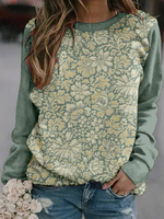 Loose Long Sleeve Crew Neck Floral Casual Regular Sweatshirt