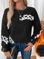 Loose Long Sleeve Crew Neck Heart/Cordate Zipper Casual Regular Sweatshirt