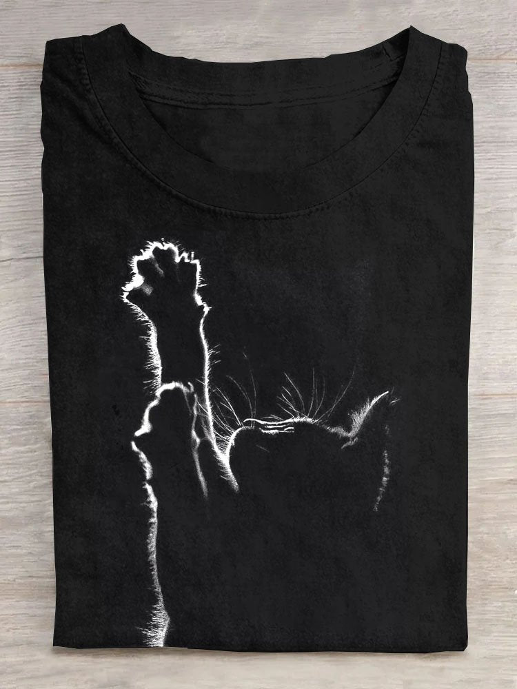 Casual Short Sleeve Crew Neck Cat Loose Regular T-Shirt