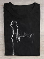 Casual Short Sleeve Crew Neck Cat Loose Regular T-Shirt