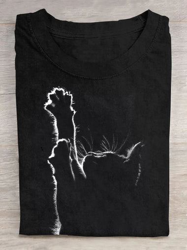 Casual Short Sleeve Crew Neck Cat Loose Regular T-Shirt