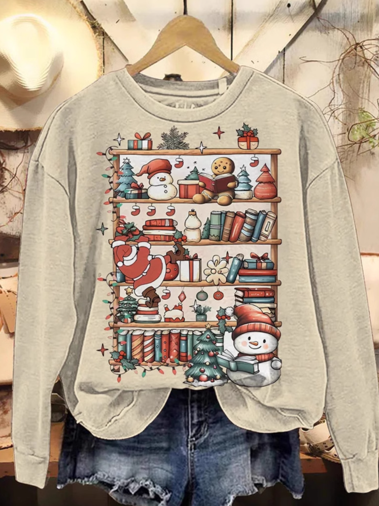 Casual Long Sleeve Crew Neck Christmas Loose Regular Sweatshirt