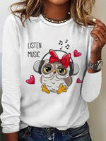Casual Long Sleeve Crew Neck Animal Loose Regular T-Shirt