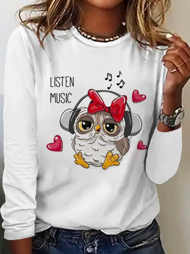 Casual Long Sleeve Crew Neck Animal Loose Regular T-Shirt