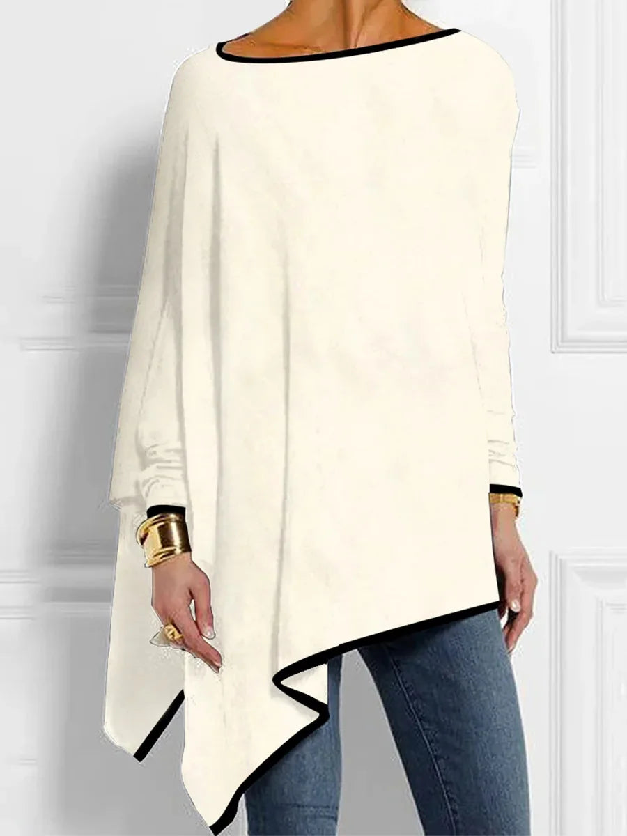 Loose Long Sleeve Crew Neck Geometric Casual Mid-Long Blouse