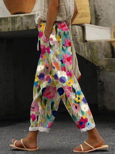 Casual Floral Loose Ankle Pants