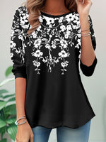 Casual Long Sleeve Crew Neck Floral Loose Regular Blouse