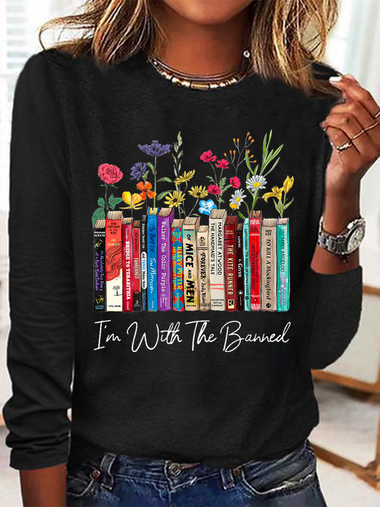Long Sleeve Crew Neck Cat Casual Regular Blouse