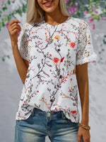 Casual Short Sleeve Crew Neck Floral Loose Regular Blouse