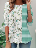 Casual Long Sleeve Crew Neck Floral Loose Regular T-Shirt