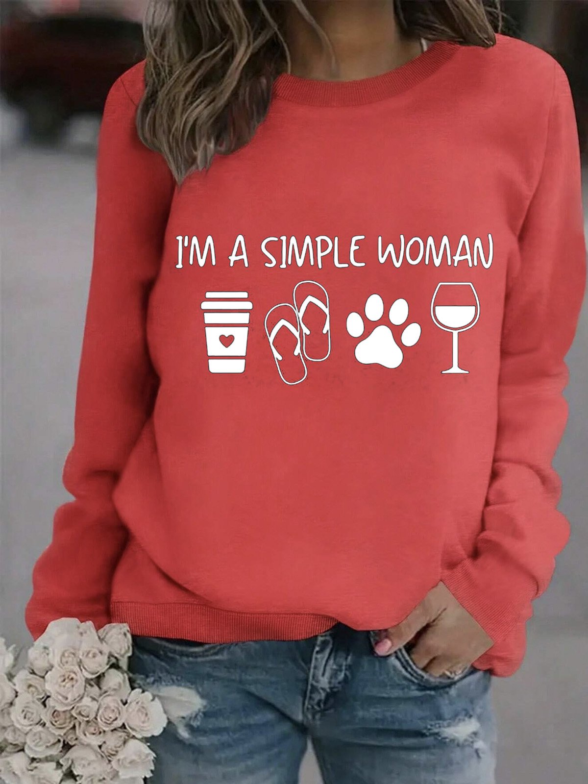 Casual Long Sleeve Crew Neck Text Letters Loose Regular Sweatshirt