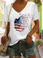 Casual Short Sleeve V Neck Butterfly Loose Regular T-Shirt