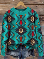 Casual Long Sleeve Crew Neck Ethnic Loose Regular Sweatshirt