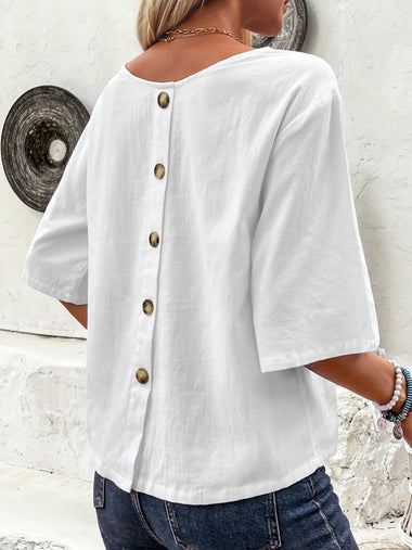 Loose Short Sleeve Crew Neck Plain Casual Regular Blouse