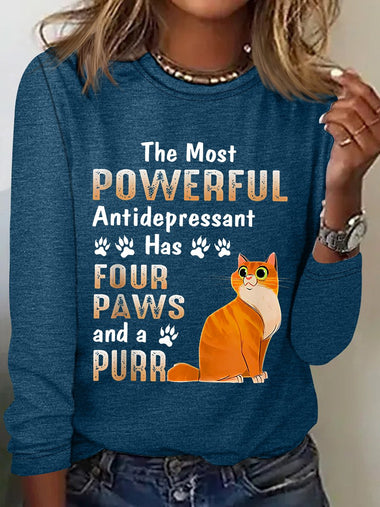 Loose Long Sleeve Crew Neck Animal Casual Regular T-Shirt
