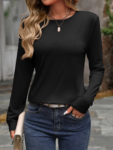 Casual Long Sleeve Crew Neck Plain Loose Regular T-Shirt