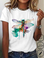 Casual Short Sleeve Crew Neck Dragonfly Loose Regular T-Shirt