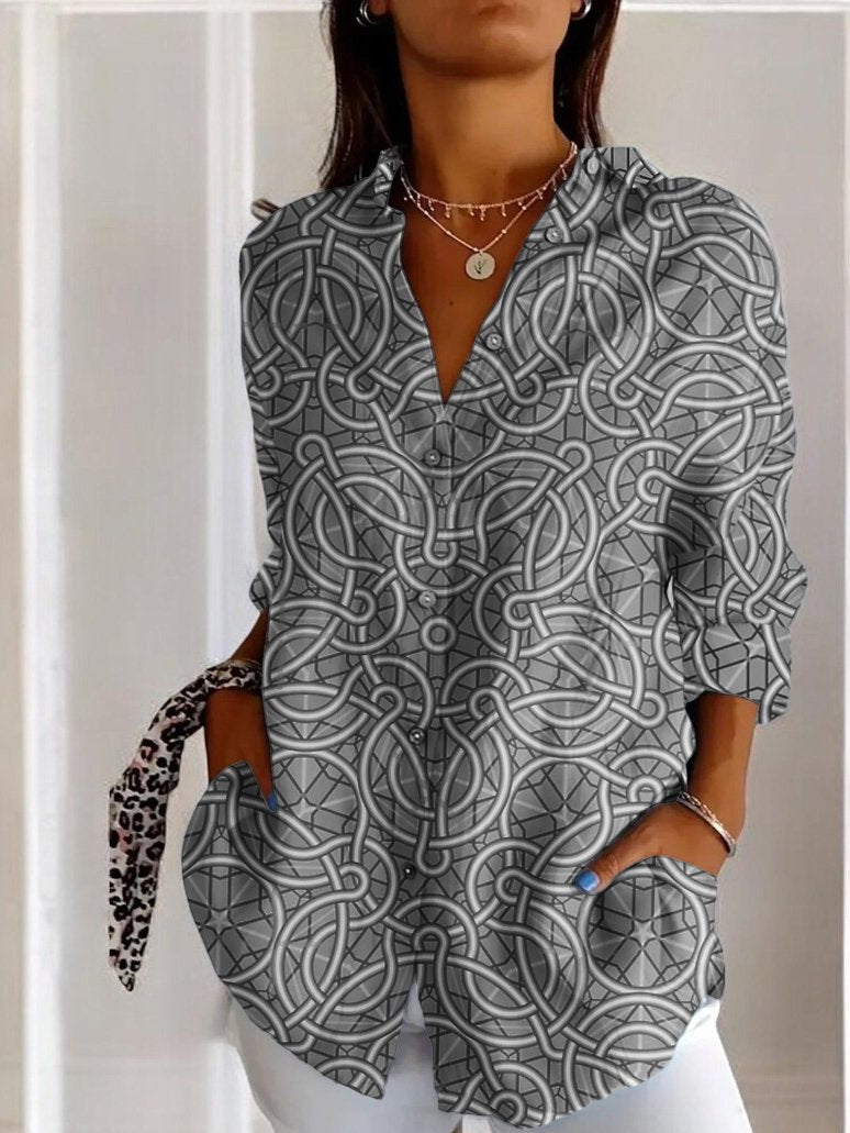 Long Sleeve Shirt Collar Geometric Casual Regular Shirt