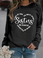 Loose Long Sleeve Crew Neck Text Letters Casual Regular Sweatshirt