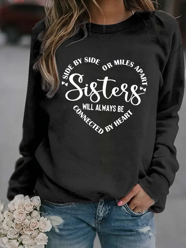 Loose Long Sleeve Crew Neck Text Letters Casual Regular Sweatshirt