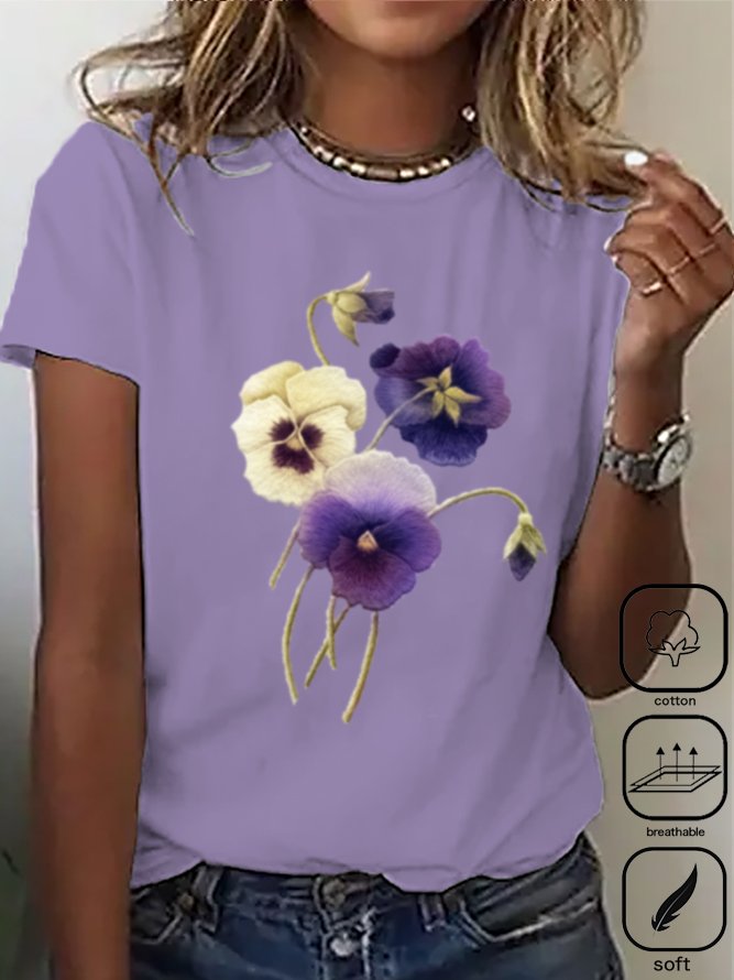 Casual Short Sleeve Crew Neck Floral Loose Regular T-Shirt