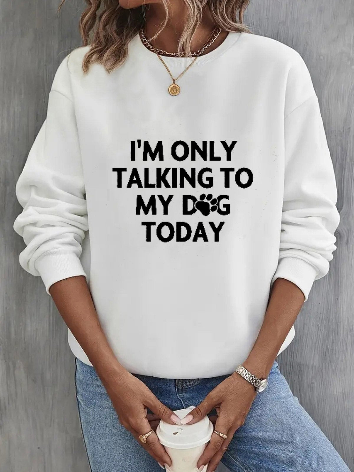 Casual Long Sleeve Crew Neck Text Letters Loose Regular Sweatshirt