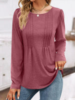 Casual Long Sleeve Crew Neck Plain Loose Regular T-Shirt