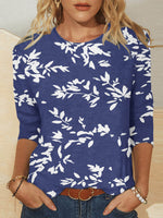 Casual Long Sleeve Crew Neck Floral Loose Regular Blouse