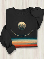 Loose Long Sleeve Crew Neck Scenery Casual Regular Sweatshirt