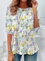 Casual Long Sleeve Crew Neck Floral Loose Regular Blouse