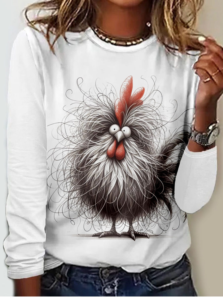 Casual Long Sleeve Crew Neck Animal Loose Regular T-Shirt