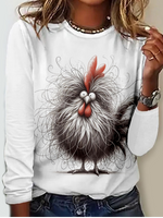 Casual Long Sleeve Crew Neck Animal Loose Regular T-Shirt
