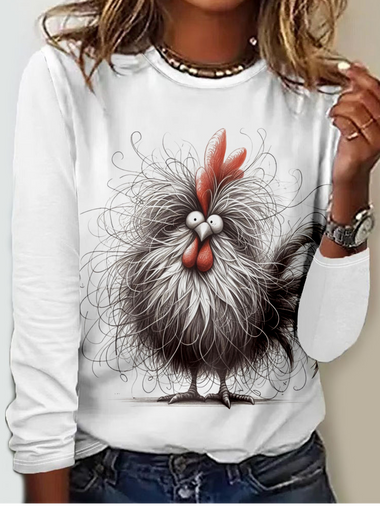 Casual Long Sleeve Crew Neck Animal Loose Regular T-Shirt
