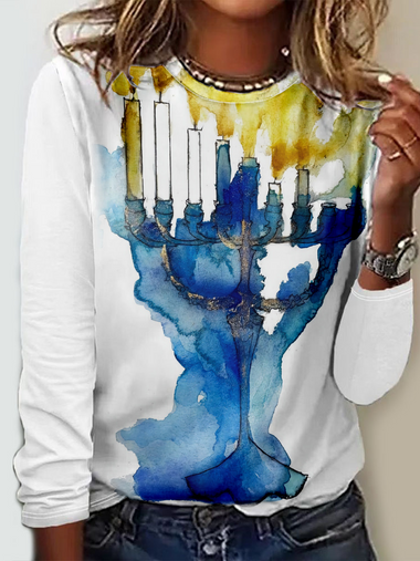 Casual Long Sleeve Crew Neck Floral Animal Abstract Loose Regular T-Shirt