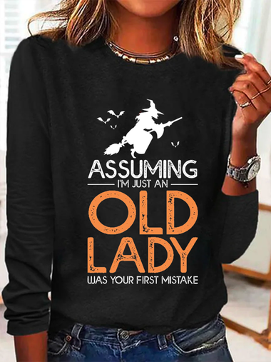 Loose Long Sleeve Crew Neck Halloween Casual Regular T-Shirt