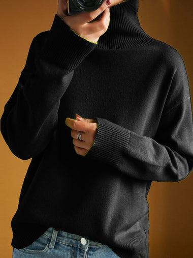 Casual Long Sleeve Turtleneck Plain Loose Mid-Long Sweater