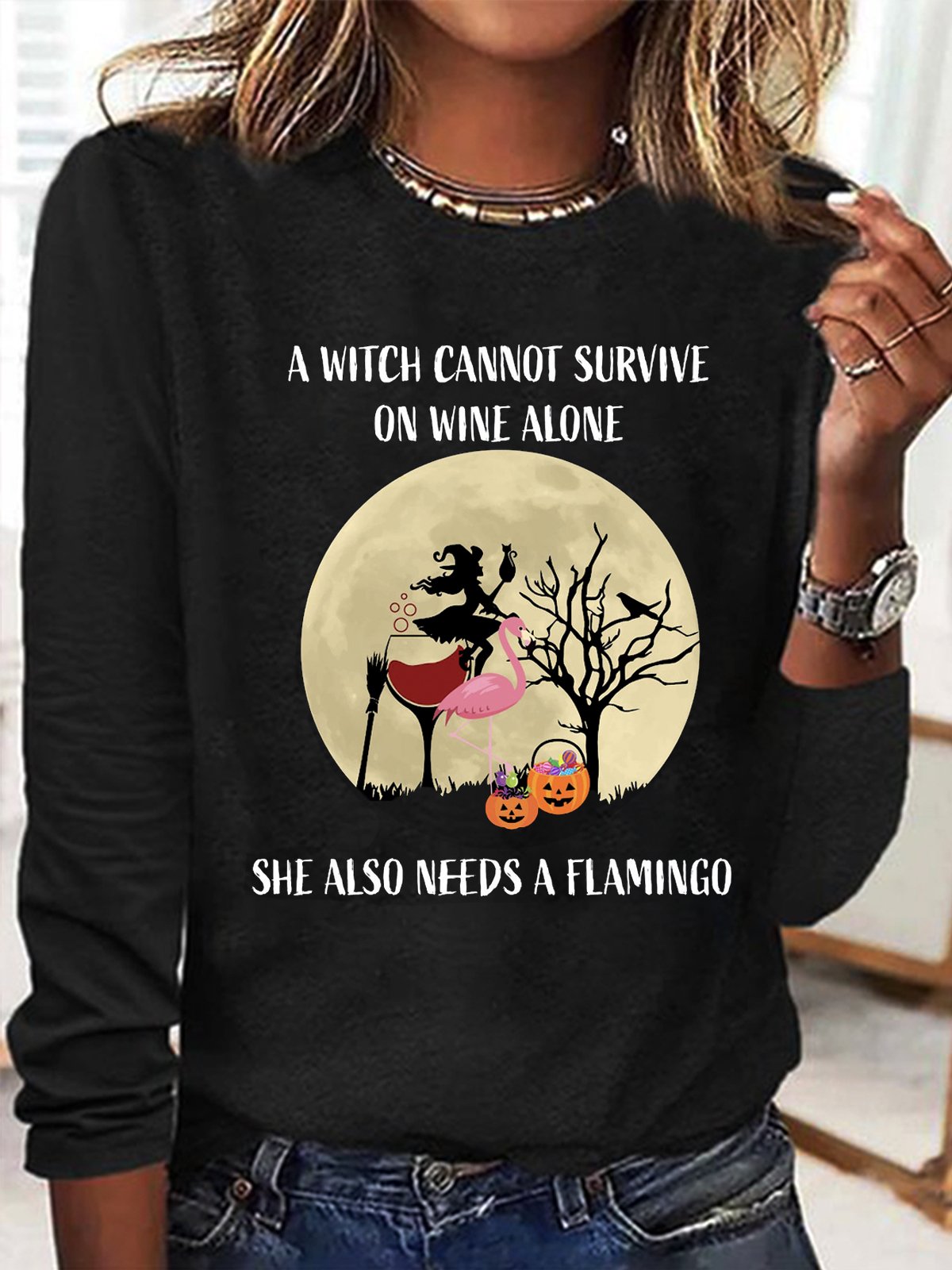 Casual Long Sleeve Crew Neck Plain Loose Regular T-Shirt