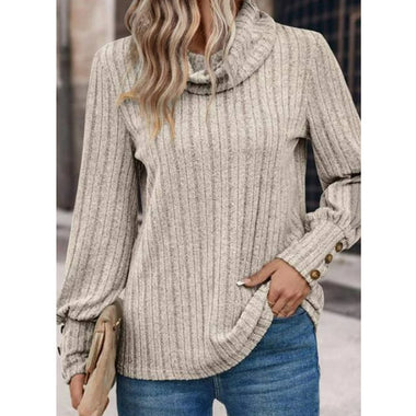 Casual Long Sleeve Turtleneck Plain Loose Regular Blouse