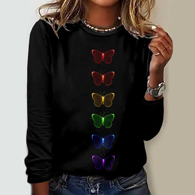 Loose Long Sleeve Crew Neck Geometric Casual Regular T-Shirt