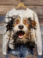 Casual Long Sleeve Crew Neck Dog Loose Regular Sweatshirt