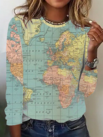 Casual Long Sleeve Crew Neck Abstract Loose Regular T-Shirt