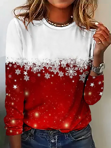 Casual Long Sleeve Crew Neck Ombre Loose Regular Blouse